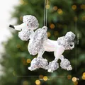 Addobbo natalizio barboncino bianco iridescente luccicante con paillettes argento 14x10cm - Bianco