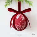 Red patterned fabric 8cm Christmas ball ornament with elegant velvet ribbon bow - 8cm / A Red White Print