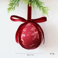 8cm red patterned fabric Christmas ball ornament with velvet bow, 10.5g hanging decor - 8cm / B Red White Print