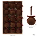 Brown velvet Christmas ball set of 15 pieces with red ribbon bows and size details - Flocked Bow Style / 15 Pcs Pack / Brown