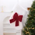 Calcetín de Navidad en terciopelo blanco suave con lazo rojo y medidas detalladas - Estilo de punto / Rojo Blanco