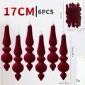 Set of 6 burgundy velvet spindle Christmas ornaments, 17cm long holiday decorations - 6 Pieces Pack / Red
