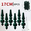 Set of 6 luxurious dark green velvet tapered Christmas tree ornaments, 17cm in length - 6 Pieces/Pack / Green