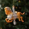 Decorazione natalizia cavallo giallo dipinto con paillettes argento per albero 12x10cm - singolo sacchetto OPP / Oro-Cavallo