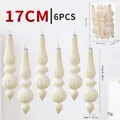 Set of 6 cream tapered velvet Christmas ornaments, 17cm elegant holiday hanging balls. - 6 Pieces/Pack / Off White