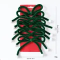 Lot de six grands nœuds en velours vert avec des pompons blancs pour sapin de Noël - 6 pièces/paquet / Vert Foncé