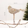 Glittery hollow sparrow bird ornament with clip for Christmas tree decoration - Single Piece / Champagne Gold