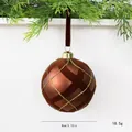 Elegant brown flocked Christmas ball ornament with gold glitter grid pattern, 8cm size - Spherical Style / 1 Piece / Coffee