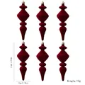 Bourgondische geflockte kerstornamenten in finial-stijl, 18x7 cm, gewicht 12 g elk - Puntige Golfstaart / Set van 6 / Bordeauxrood