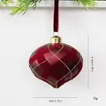 Luxury red flocked Christmas ball ornament with gold glitter patterns, 8cm size. - Onion Shape (8cm) / 1 Piece / Burgundy