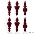 Wijnrode geflockte kersthangers, set van 3 vormen, 16 cm hoog, luxe decor - Gemengde Onregelmatige Eindstukken / Set van 6 / Bordeauxrood