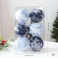 Set of 6 blue and white fabric-wrapped Christmas balls with winter landscape decor - 8cm 6 Pieces / Mixed Blue Printed