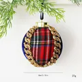 Luxury 8cm blue velvet Christmas ball ornament with red plaid and rhinestone trim - Plaid Spliced Fantasy Diamond Chain Style / 8cm / Blue and Green Contrast
