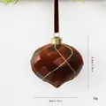 Elegante pallina di Natale a cipolla floccata marrone rossastro con motivi glitter oro - Forma a Cipolla (8cm) / 1 Pezzo / Caffè