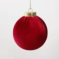 Luxurious red velvet Christmas ball ornament with an elegant gold hanging string - 6cm / Burgundy