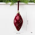 Lussuoso addobbo natalizio a goccia floccato rosso con griglia dorata glitterata e nastro - Oval Shape (12cm) / 1 Pezzo / Borgogna
