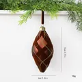 Ornamento natalizio a goccia floccato marrone con motivo a rombi dorati e misure - Oval Shape (12cm) / 1 Pezzo / Caffè