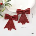 Ornements de nœuds de Noël à paillettes rouges 11cm x 8,5cm pour décoration de sapin - 2 Pièces/Pack / Bordeaux