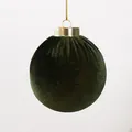 Elegant dark green velvet Christmas ball ornament with gold string hanging on white - 6cm / Matcha Green