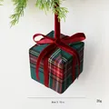 8cm green plaid Christmas tree hanging gift box ornament with red velvet ribbon bow - Gift Box Pendant Style / 8cm / Green Plaid