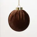 Elegant dark brown velvet covered Christmas ball ornament with gold hanging string - 6cm / Dark Coffee