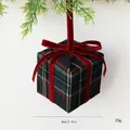 Festive 8cm green plaid foam Christmas gift box ornament with a red velvet ribbon - Gift Box Pendant Style / 8cm / Red and Black Plaid