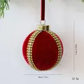 Bola de Navidad de terciopelo burdeos con bandas de diamantes de imitación y cinta roja. - Tamaño 8cm / Cadena de Strass Rojo Navidad