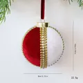 Bola de Navidad de terciopelo burdeos y blanco con pedrería brillante, 8cm diámetro - Tamaño 8cm / Cadena de Strass Contraste Rojo y Blanco