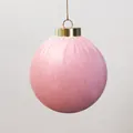 Elegant soft pink velvet fabric covered Christmas ball ornament with golden metal cap - 6cm / Pink