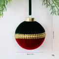 Elegante bola de Navidad de terciopelo rojo y verde oscuro con banda de diamantes de imitación - Tamaño 8cm / Cadena de Strass Dividida Rojo y Verde
