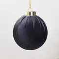 Elegant navy blue velvet wrapped Christmas ball ornament with gold metallic cap - 6cm / Blue