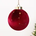 Elegant red velvet Christmas ball ornament with gold star accents for holiday decor - 6cm / 五星酒红