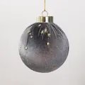 Elegant dark grey velvet Christmas ball ornament with golden glitter star patterns - Pentagram Style / 6cm / Gray