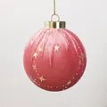 Pink velvet Christmas ball ornament with gold star patterns for holiday tree decoration - Pentagram Style / 6cm / Light Pink