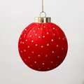 Red velvet Christmas ball ornament with silver glitter sequins for holiday tree decoration. - Polka Dot Style / 6cm / Red