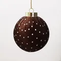 Dark brown velvet Christmas bauble ornament with sparkling glitter dots for tree decor - 6cm / Coffee Dots
