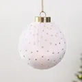 Light pink velvet Christmas ball ornament with silver rhinestones and gold cap for tree - 6cm / White Polka Dots