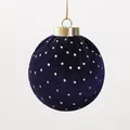 Dark blue velvet Christmas ball ornament with silver glitter dots for tree decoration - 6cm / Polka Dot Dark Blue