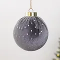 Elegant grey velvet Christmas ball ornament with silver sequins for holiday tree decoration - 6cm / Grey with Polka Dots