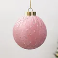 Elegant pink velvet Christmas ball ornament with silver glitter dots for holiday tree decoration - 6cm / Light Pink with Polka Dots