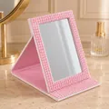 Pink rhinestone folding makeup mirror with glittery PU leather texture - 21x15x2cm / Jelly Pink AB Crystal
