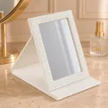 Folding makeup mirror with sparkling white rhinestones and white PU leather frame - 21x15x2cm / Jelly White AB Crystal