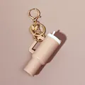 Nude Stanley-style tumbler cup keychain with gold butterfly charm for bags - Butterfly Beige