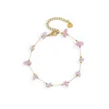 Elegante cavigliera in acciaio inossidabile con scaglie di pietra rosa e cuore - Stile Pietra Rosa (A827 Rosa)