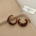 Vintage amber resin C-hoop earrings with silver needle for women in Maillard style - Amber C Ring