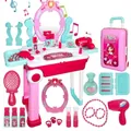 Pinker Schminktisch für Kinder mit Lichtern und Musik in einem Rollkoffer-Set - Schmink-Trolley (008-923A) / 1.3kg-Mit Musikfunktion