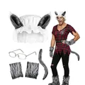 Wolf grandmother costume set with white ears bonnet glasses furry tail and paws - Small Gloves Single Glasses 5-Piece Set / Gray