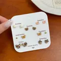 7-pair set of cute brown bear and butterfly stud earrings for women in autumn style - Five-Pointed Star Bear Style