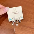 Ocean themed silver needle earring set featuring starfish shell and fish tail charms - Fish Tail Bubble Ball Set