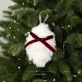 Élégante boule de Noël en peluche blanche ornée d'un nœud en velours rouge 11.5cm - Style Olive avec Nœud / 12cm